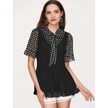 Women daily shirt, solid color V-neck, dots