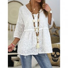 Women shirt blouse, solid color V-neck