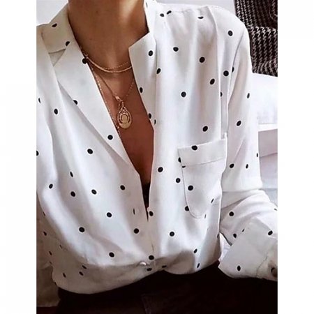 Women daily blouse, polka dot V-neck