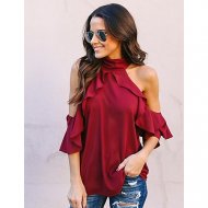 Women shirt chic shirt, solid color hanging neck