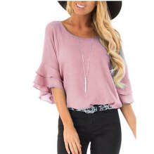 Women shirt, solid ruffle, fashion slip