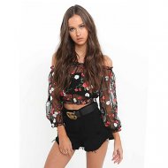 Women daily outings, fashion blouses, flowers, embroidered boat collars