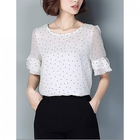 Basic daily work for women, stylish and comfortable loose shirt, polka dot ruffled, printed