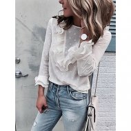 Women daily basic cotton shirt, polka dot lace, sexy
