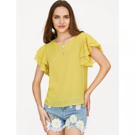 Women daily go out chic petal sleeves loose shirt, solid color basic, ruffled