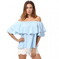 Women casual, everyday basic women shirt, solid color backless, ruffled