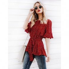 Women daily outfit fashion slim shirt, polka dot lace U-neck, sexy