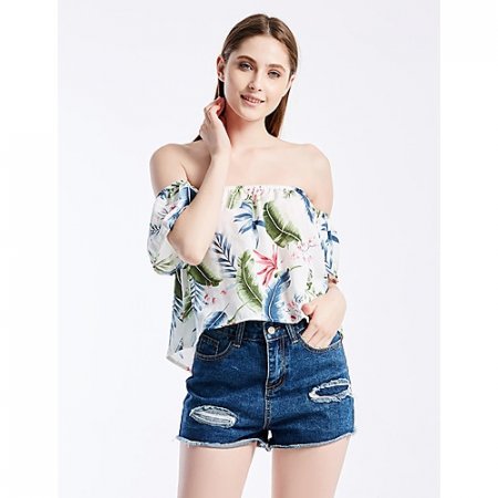 Women holiday leisure, everyday casual comfort, fashion blouse, floral ruffle