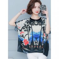 Women holiday elegant loose shirt, floral print