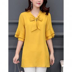 Women daily basic comfortable shirt, solid color ruffle