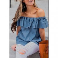 Women everyday retro shirt, solid color backless, pleated
