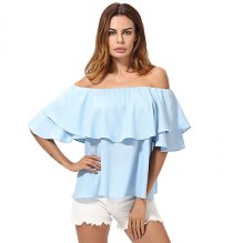 Women casual, everyday basic women shirt, solid color backless, ruffled