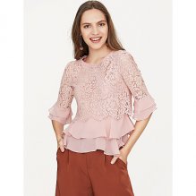 Women daily basic clothing, solid color lace, patchwork