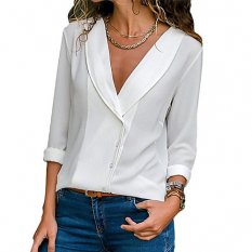 Women daily basic comfortable slim shirt, solid color V-neck
