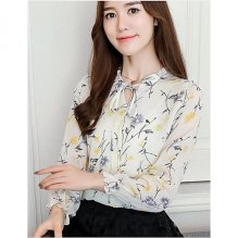 Women daily work chic loose shirt, floral print V-neck
