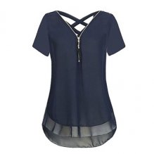 Women shirt, solid color cut, tassel, patchwork V-neck