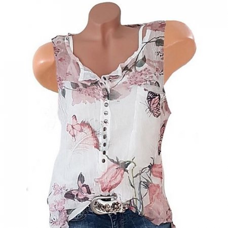 Female slim shirt, flower, fashion, button belt, print