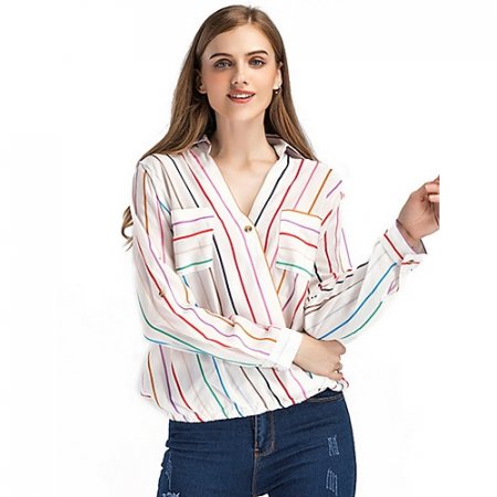 Women daily shirt, striped V-neck