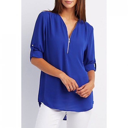 Women comfortable shirt, solid color V-neck