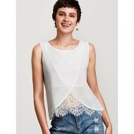 Women daily holiday basic loose shirt, solid color, lace