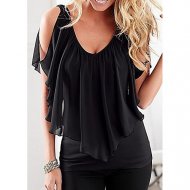 Women daily shirt, solid color V-neck