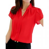 Women shirt, solid color V-neck, casual shirt