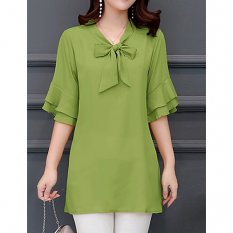 Women daily holiday basic, stylish and comfortable loose shirt, solid color V-neck, lace