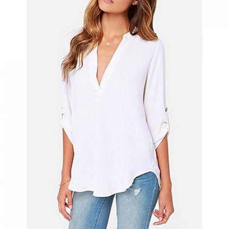 Women Daily Shirt, Solid Color Deep V