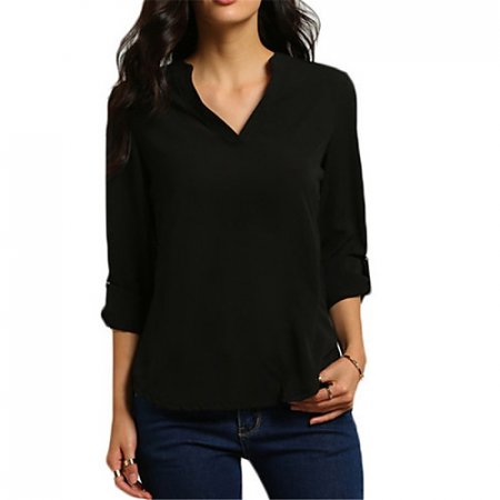 Women work weekend comfort, solid color cut V-neck