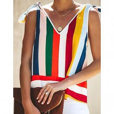 Female shirt, striped V-neck rainbow