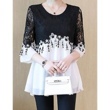Women go out to work basic, stylish and comfortable shirts, floral lace, trumpet sleeves
