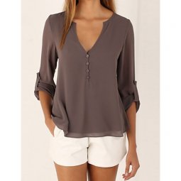 Women go out casual loose shirt, solid color deep V