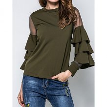 Women fashion weekend cotton shirt, solid color, ruffled