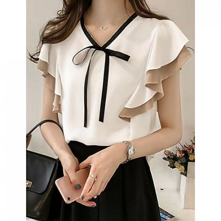 Women casual elegant shirt, solid color ruffle