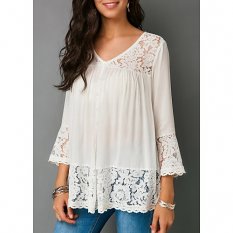 Women casual basically clothing, solid color lace V-neck