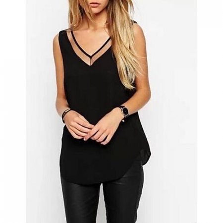 Women daily shirt, solid color V-neck