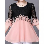 Basic daily women holiday, stylish loose shirt, solid color lace, trumpet sleeves