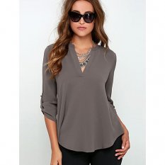 Women casual comfort shirt, solid color V-neck