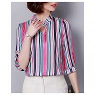 Women daily shirt, striped V-neck