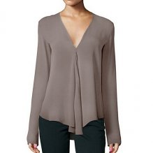 Women daily basic comfortable shirt, solid color chiffon, fashion V-neck