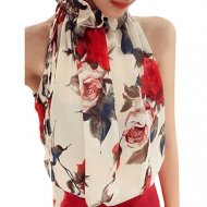 Women party everyday weekend cotton shirt, floral print halter collar, sexy